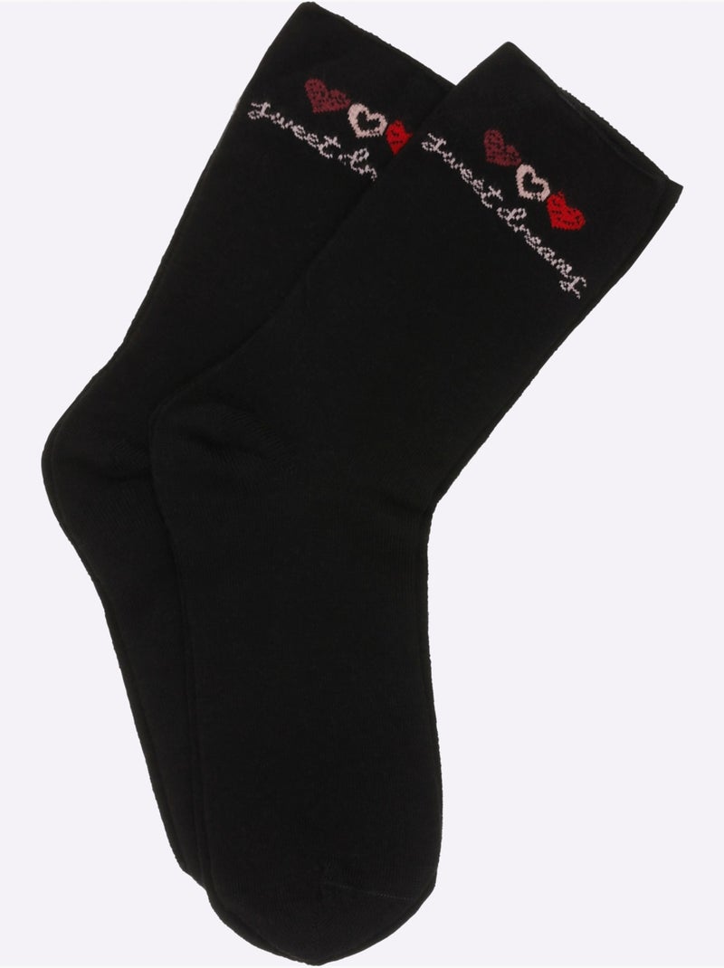 Lot de 2  - Socquettes Pour Dames Qualité Coton - Taille Standard - Witt Noir Rouge - Kiabi