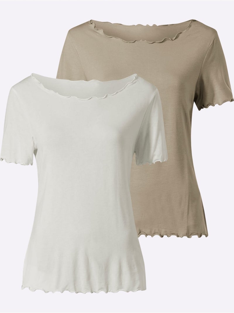 Lot de 2  - T-shirt Qualité Viscose Douce - Taille Standard - Helline Beige - Kiabi