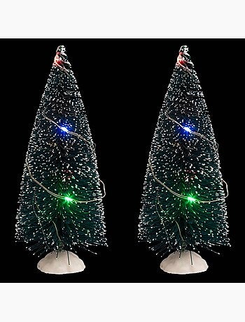 Lot de 2 accessoires village sapin lumineux 20 led multicolore