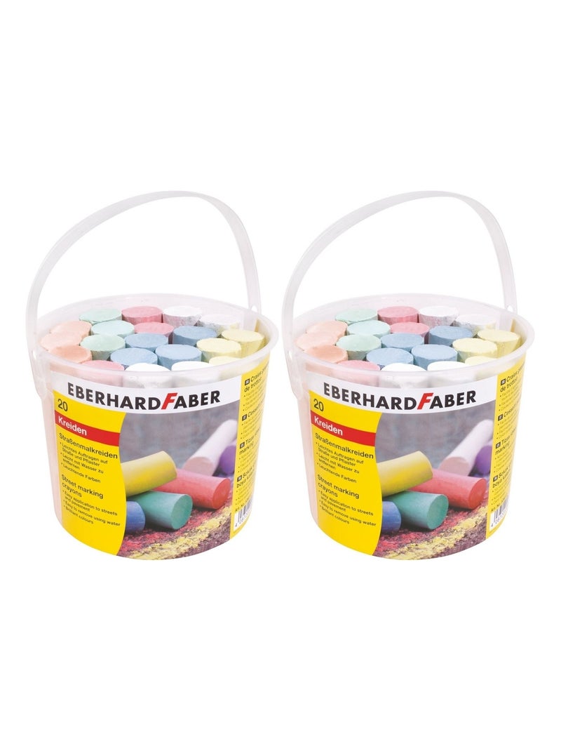 Lot de 2 articles Eberhard Faber - Craies de rue, 2 seau avec 20 craies de couleur chacun Multicolore - Kiabi
