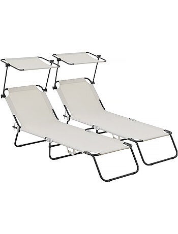 Lot de 2 bain de soleil pliable "Lazy" - Avec pare soleil