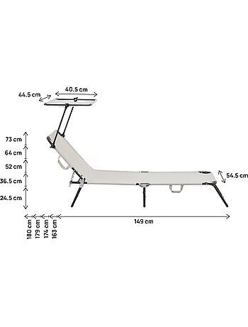 Lot de 2 bain de soleil pliable "Lazy" - Avec pare soleil