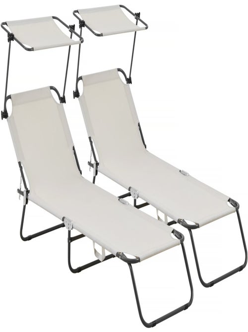 Lot de 2 bain de soleil pliable "Lazy" - Avec pare soleil - Kiabi