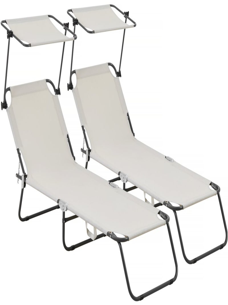 Lot de 2 bain de soleil pliable "Lazy" - Avec pare soleil Beige - Kiabi