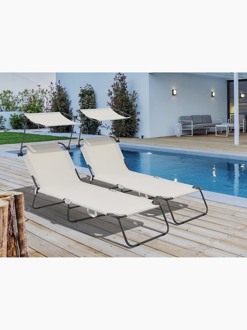 Lot de 2 bain de soleil pliable "Lazy" - Avec pare soleil Beige - Kiabi