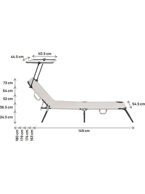 Lot de 2 bain de soleil pliable "Lazy" - Avec pare soleil - Kiabi Lot de 2 bain de soleil pliable "Lazy" - Avec pare soleil - Kiabi
