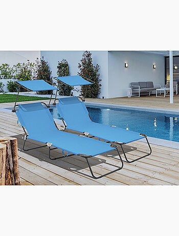 Lot de 2 bain de soleil pliable "Lazy" - Avec pare soleil