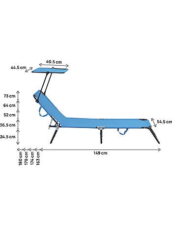 Lot de 2 bain de soleil pliable "Lazy" - Avec pare soleil