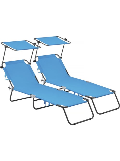 Lot de 2 bain de soleil pliable "Lazy" - Avec pare soleil - Kiabi Lot de 2 bain de soleil pliable "Lazy" - Avec pare soleil - Kiabi