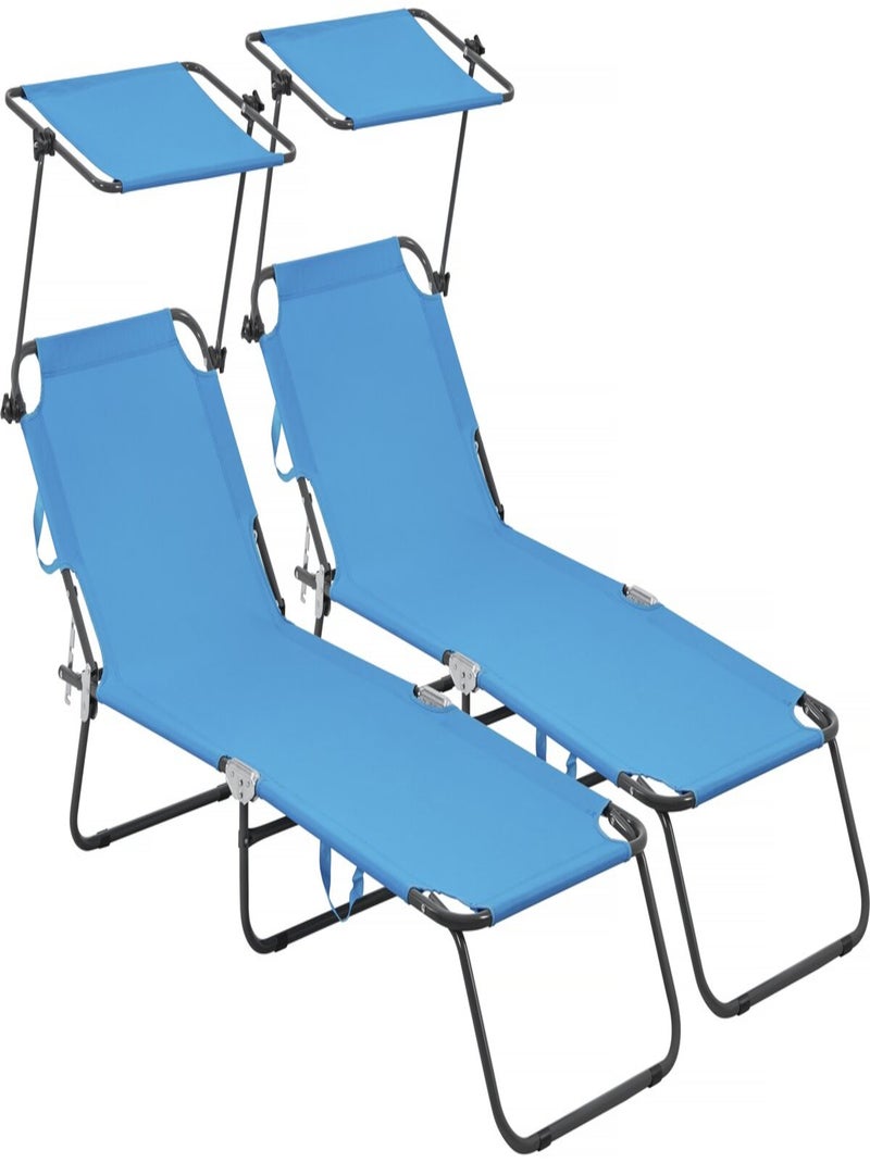 Lot de 2 bain de soleil pliable "Lazy" - Avec pare soleil Bleu - Kiabi