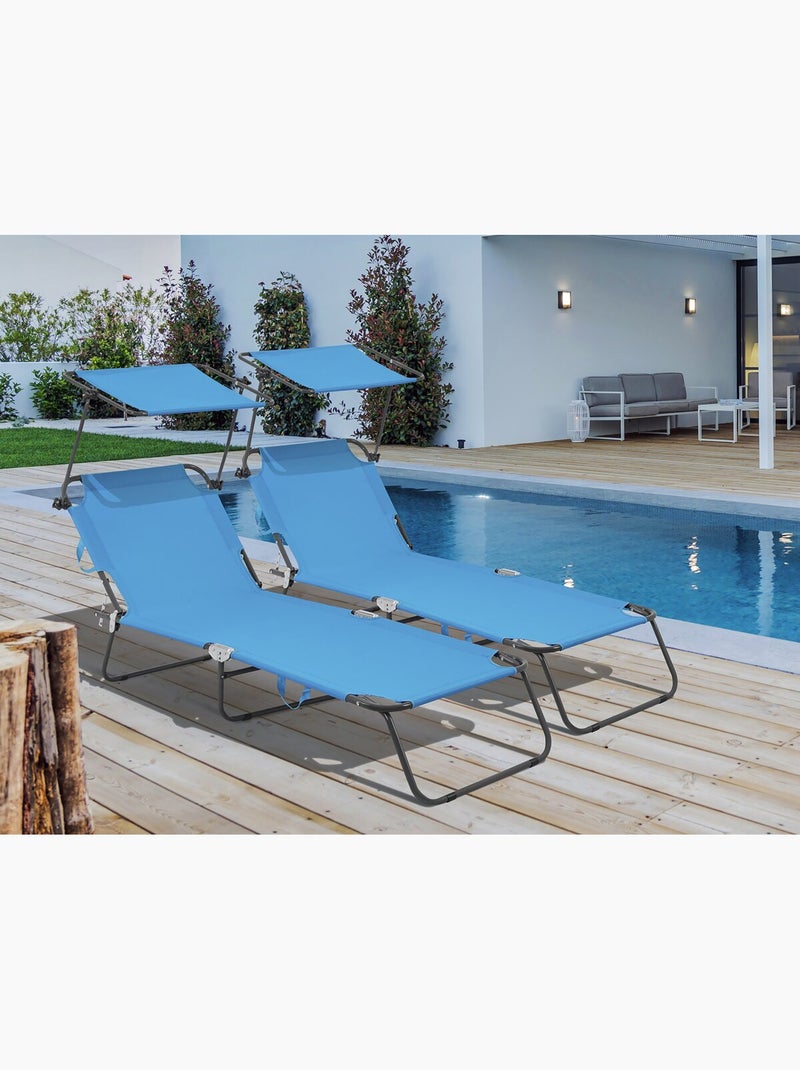 Lot de 2 bain de soleil pliable "Lazy" - Avec pare soleil Bleu - Kiabi