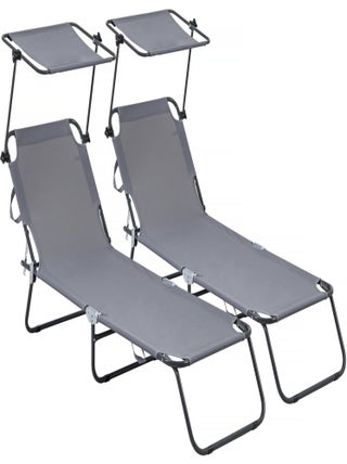Lot de 2 bain de soleil pliable "Lazy" - Avec pare soleil