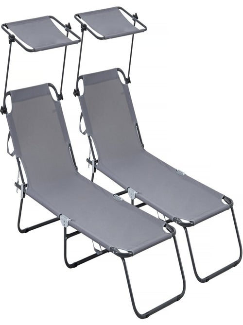 Lot de 2 bain de soleil pliable "Lazy" - Avec pare soleil - Kiabi