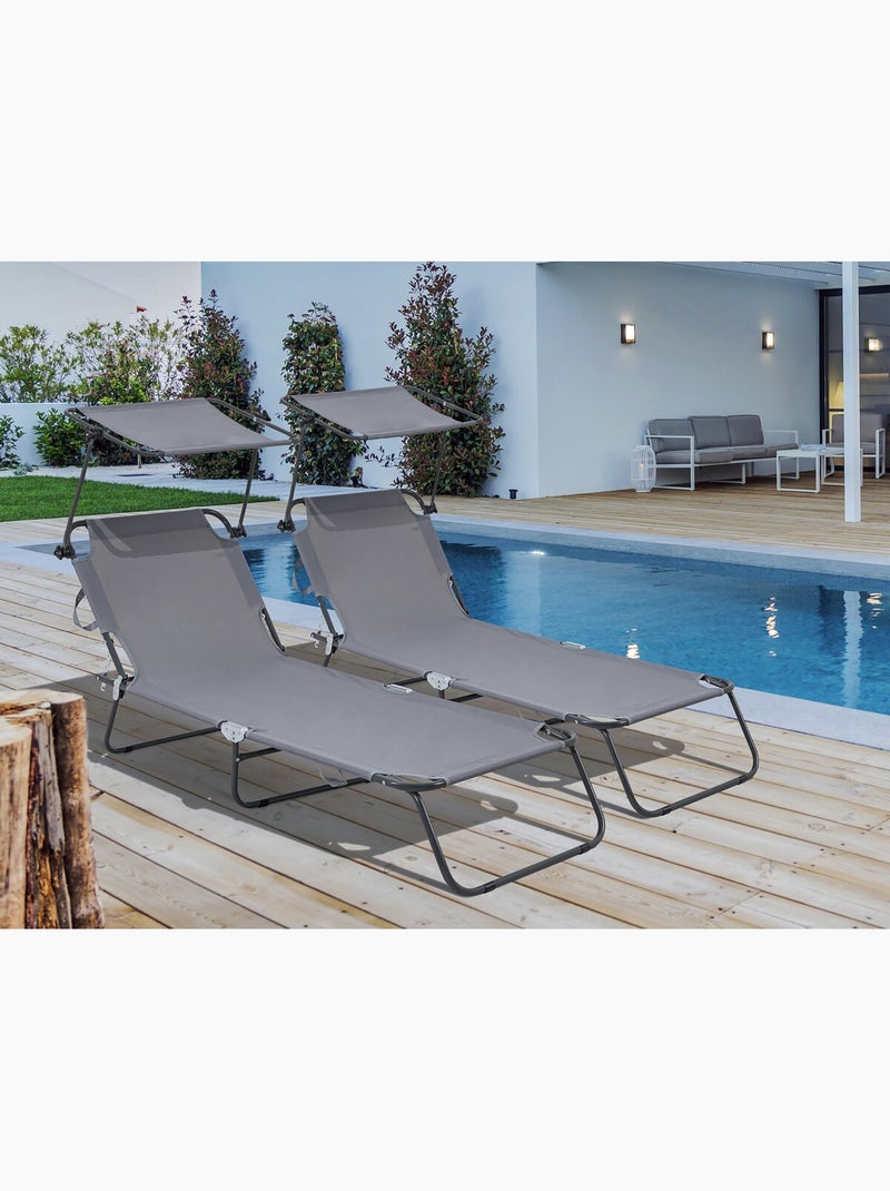 Lot de 2 bain de soleil pliable "Lazy" - Avec pare soleil Gris - Kiabi