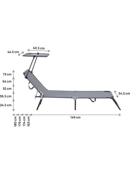 Lot de 2 bain de soleil pliable "Lazy" - Avec pare soleil - Kiabi