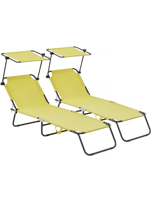 Lot de 2 bain de soleil pliable "Lazy" - Avec pare soleil - Kiabi