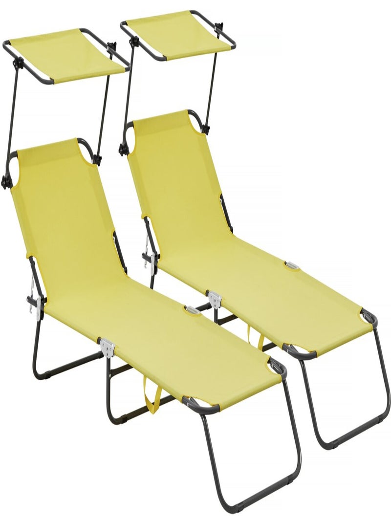 Lot de 2 bain de soleil pliable "Lazy" - Avec pare soleil Jaune - Kiabi