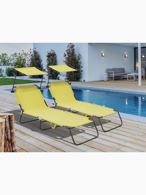 Lot de 2 bain de soleil pliable "Lazy" - Avec pare soleil - Kiabi