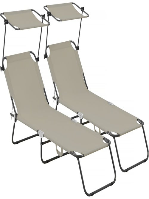 Lot de 2 bain de soleil pliable "Lazy" - Avec pare soleil - Kiabi