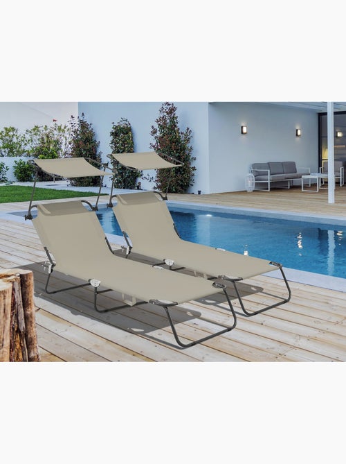 Lot de 2 bain de soleil pliable "Lazy" - Avec pare soleil - Kiabi