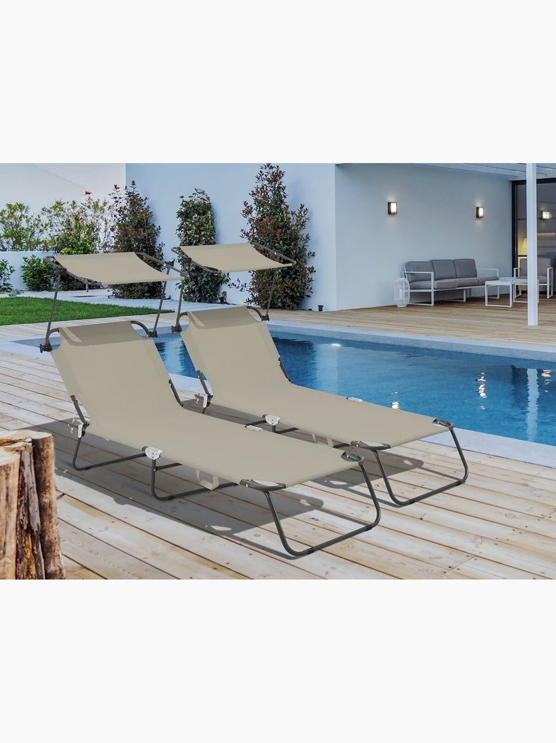 Lot de 2 bain de soleil pliable "Lazy" - Avec pare soleil Taupe - Kiabi