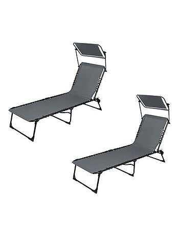 Lot de 2 bains de soleil avec coussin et pare-soleil inclinable