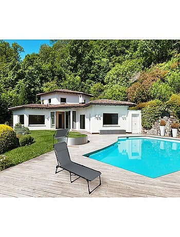 Lot de 2 bains de soleil avec coussin et pare-soleil inclinable