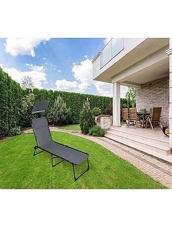 Lot de 2 bains de soleil avec coussin et pare-soleil inclinable