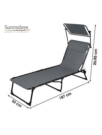 Lot de 2 bains de soleil avec coussin et pare-soleil inclinable
