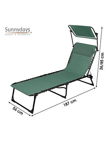 Lot de 2 bains de soleil avec coussin et pare-soleil inclinable