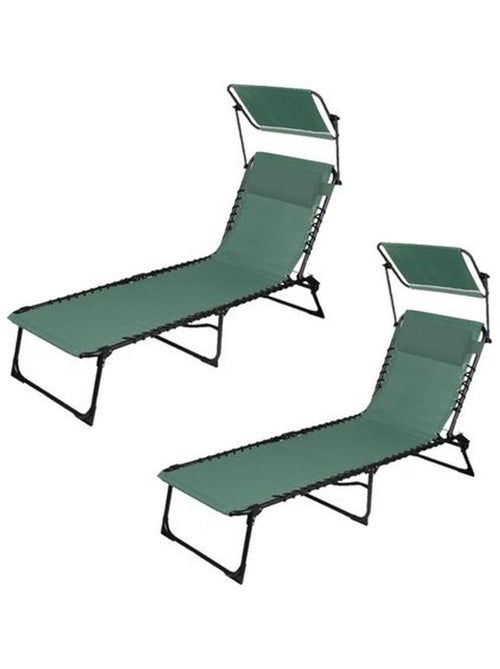 Lot de 2 bains de soleil avec coussin et pare-soleil inclinable - Kiabi