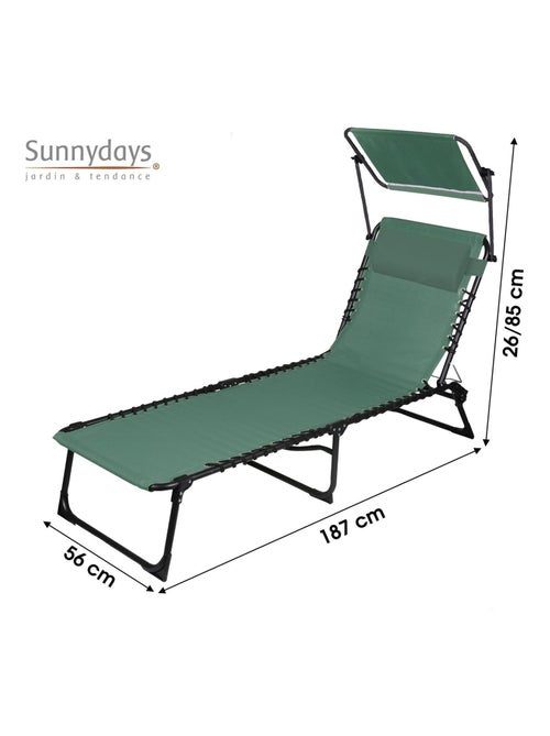 Lot de 2 bains de soleil avec coussin et pare-soleil inclinable - Kiabi