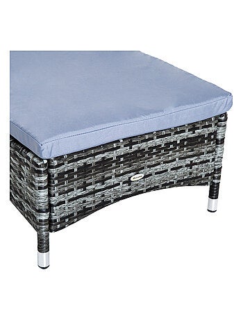 Lot de 2 bains de soleil avec matelas + table basse résine tressée gris