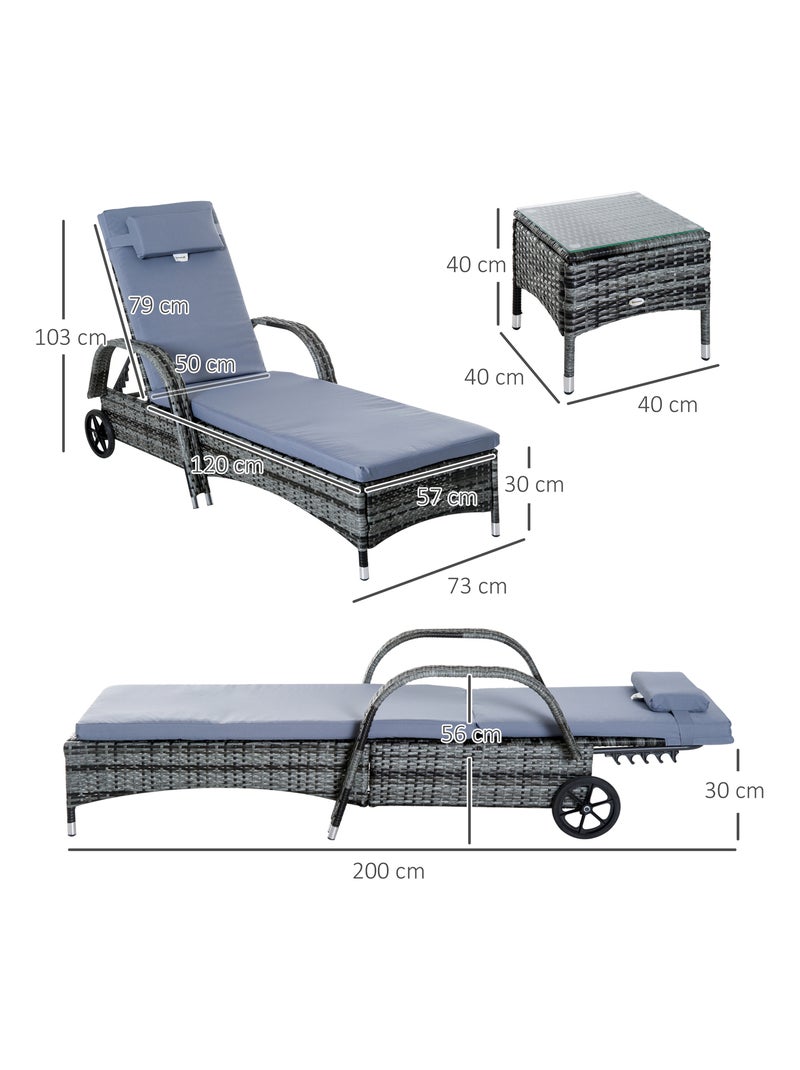 Lot de 2 bains de soleil avec matelas + table basse résine tressée gris Gris - Kiabi