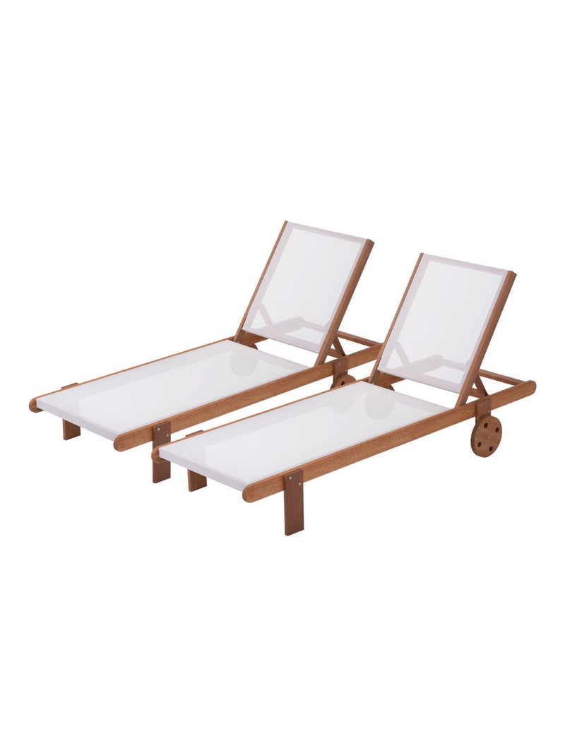 Lot de 2 bains de soleil en bois exotique "Saïgon" - Maple - Ecru Ecru - Kiabi