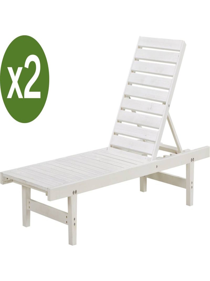 Lot de 2 bains de soleil en bois "Rawai" - Blanc Blanc - Kiabi