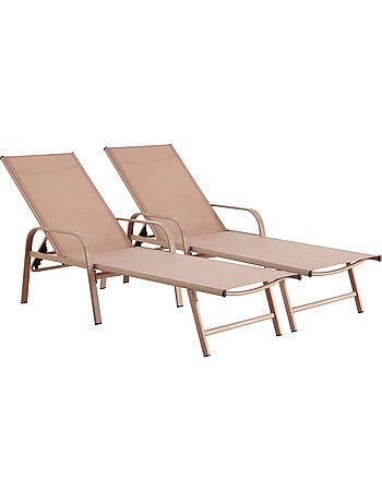 Lot de 2 Bains de soleil en métal avec accoudoirs