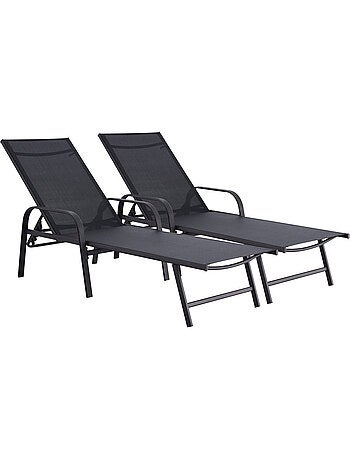 Lot de 2 Bains de soleil en métal avec accoudoirs