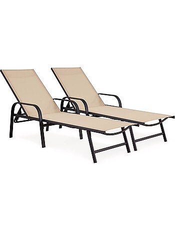 Lot de 2 Bains de soleil en métal avec accoudoirs