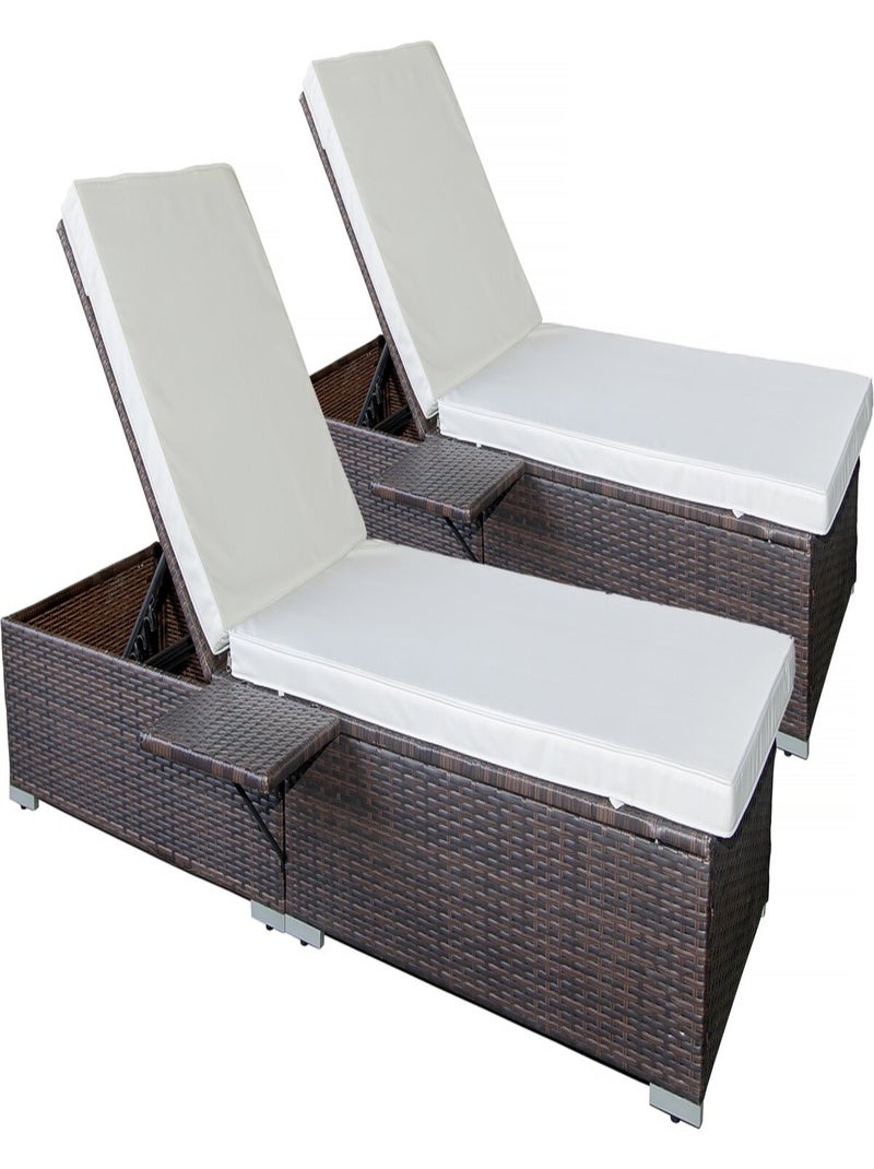 Lot de 2 bains de soleil en résine tressée avec coussins "Alice" - Beige Beige - Kiabi