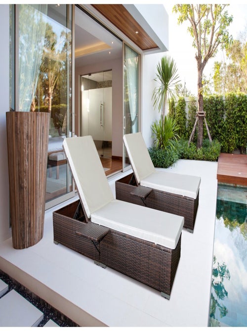 Lot de 2 bains de soleil en résine tressée avec coussins - Kiabi