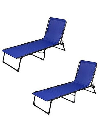 Lot de 2 bains de soleil pliables en acier et textilène