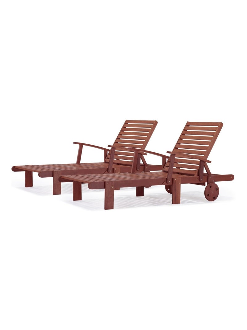 Lot de 2 bains de soleil pliant en bois exotique "Tokyo" - Mahogany - Marron acajou Marron - Kiabi