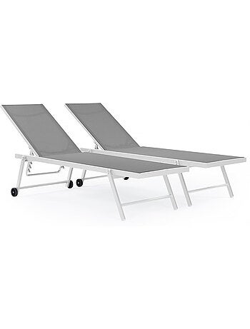 Lot de 2 bains de soleil textilène aluminium