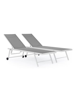 Lot de 2 bains de soleil textilène aluminium "Jolia" - Gris / Blanc