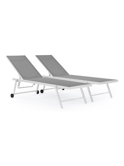 Lot de 2 bains de soleil textilène aluminium "Jolia" - Gris / Blanc - Kiabi