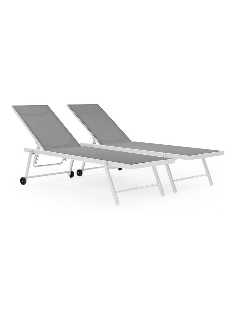 Lot de 2 bains de soleil textilène aluminium "Jolia" - Gris / Blanc Gris - Kiabi