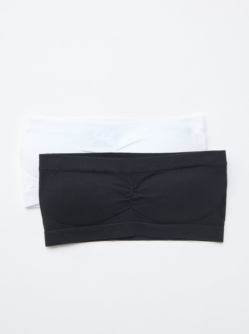 Lot de 2 bandeaux rib sans coutures Blanc/noir - Kiabi