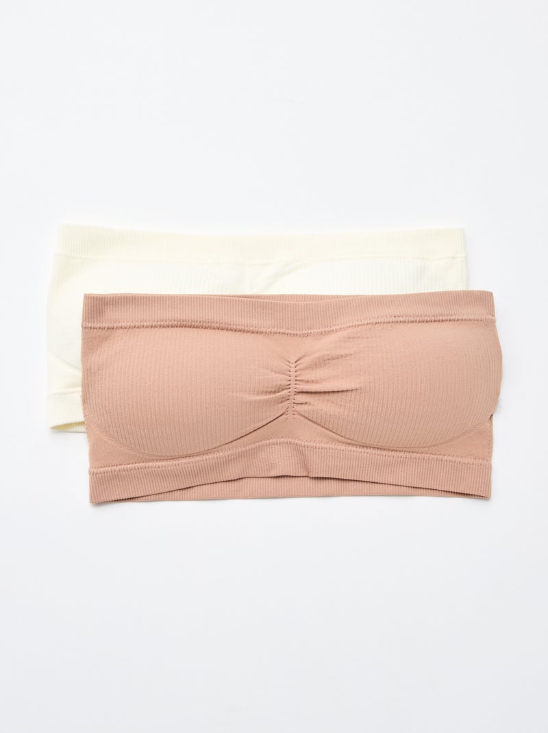 Lot de 2 bandeaux rib sans coutures Crème/rose - Kiabi