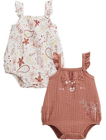Lot de 2 barboteuses bloomer bébé en gaze de coton Arizona